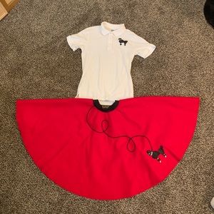 Hip Hop 50’s Shop Red Poodle Skirt with Jerzees white Poodle shirt, Youth Small